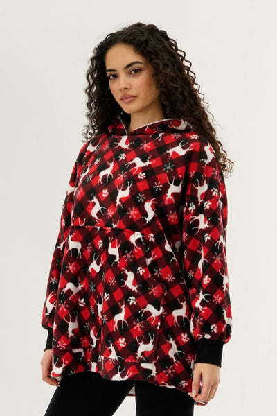 Canada Weather Gear Festive Print Oversided Hooded Pajama Top - Red - Womens Pajamas - Canada Weather Gear