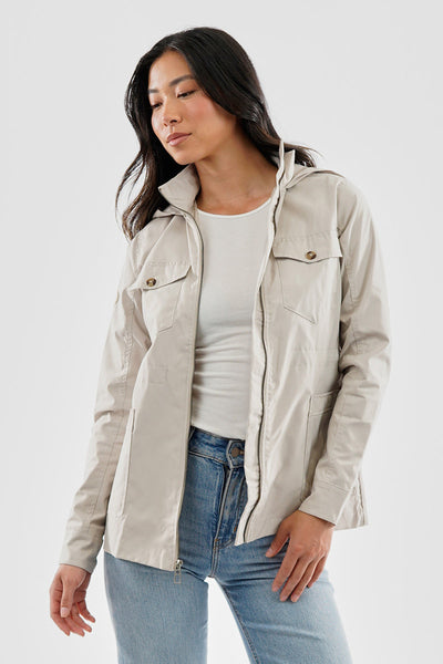 Canada Weather Gear Coated Microfibre Zip Up Lightweight Jacket - Cream - Womens Lightweight Jackets - Canada Weather Gear