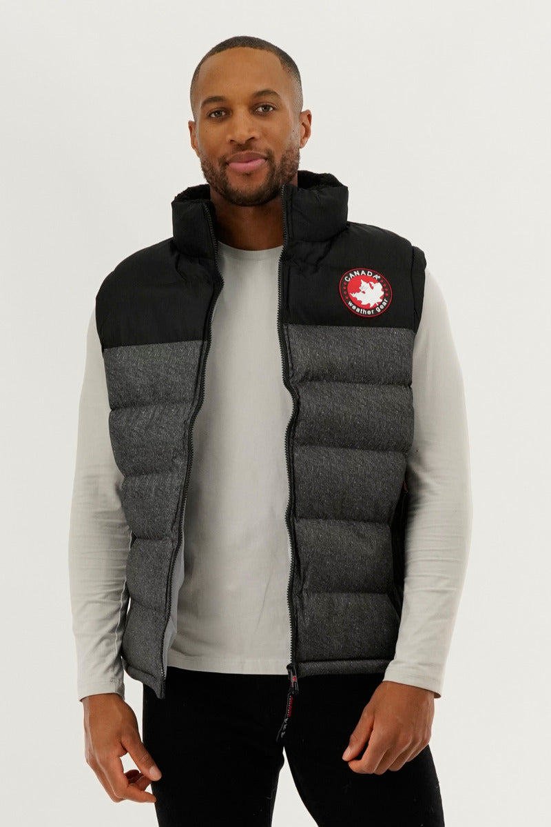 Canada Weather Gear Colour Block Puffer Vest - Grey - Mens Vests - Canada Weather Gear