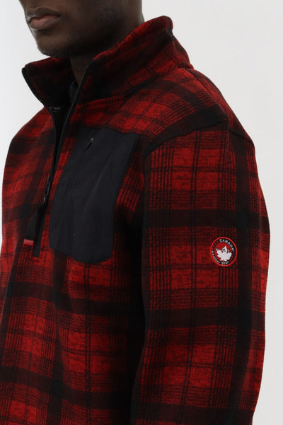 Canada Weather Gear 1/4 Zip Plaid Pullover Sweater - Red - Mens Pullover Sweaters - Canada Weather Gear