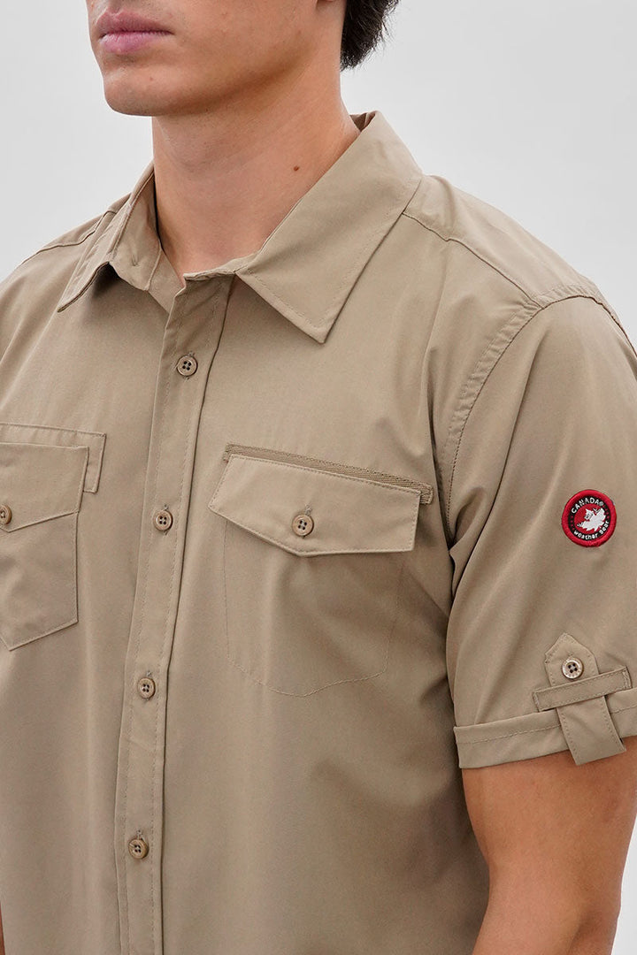 Utility Short Sleeve Casual Shirt - Beige