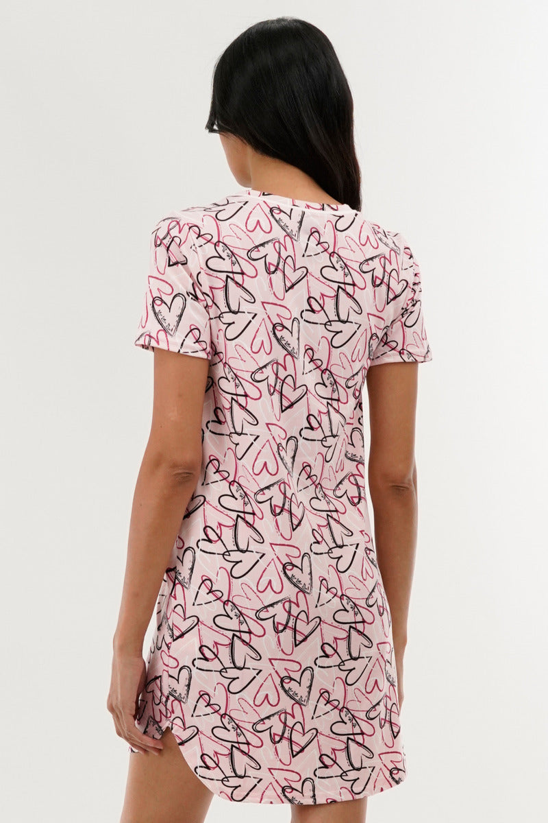 Canada Weather Gear Heart Pattern Tunic Pajama Top - Pink - Womens Pajamas - Canada Weather Gear