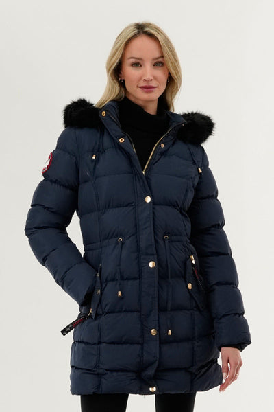 Canada Weather Gear Tie Waist Puffer Parka Jacket - Navy - Womens Parka Jackets - Canada Weather Gear
