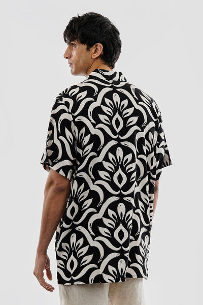 Super Triple Goose Vintage Leaf Print Button Up Casual Shirt - Black - Mens Casual Shirts - Canada Weather Gear