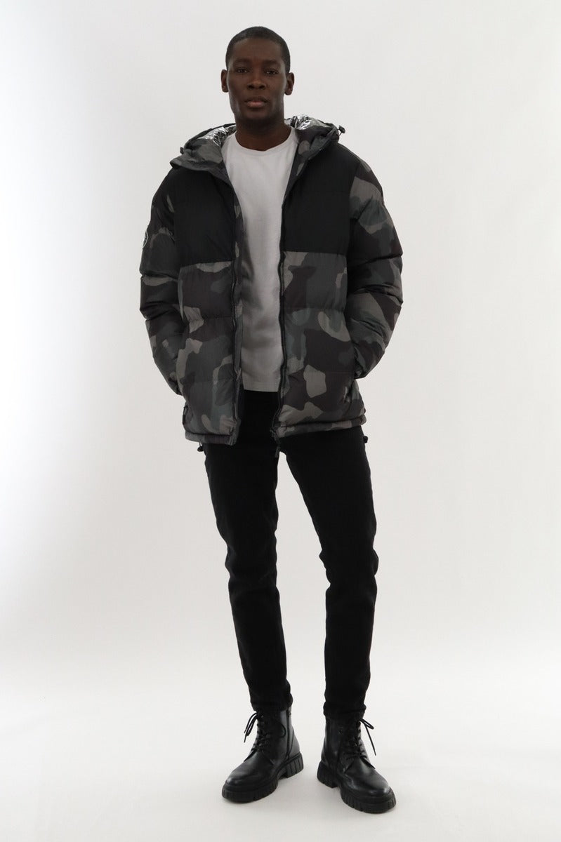 Canada Weather Gear Hooded Puffer Bomber Jacket - Grey - Mens Bomber Jackets - Canada Weather Gear