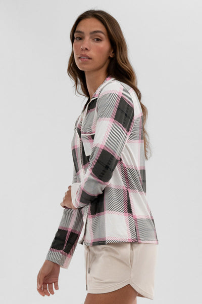 Canada Weather Gear Plaid Button Down Pajama Top - White - Womens Pajamas - Canada Weather Gear