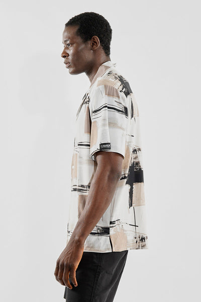 Canada Weather Gear Travel Collection Abstract Print Button Up Casual Shirt - Beige - Mens Casual Shirts - Canada Weather Gear