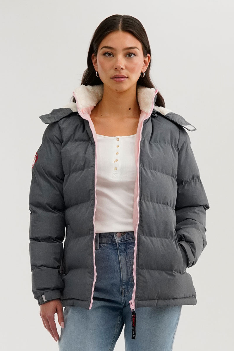 Canada Weather Gear Sherpa Lined Collar Bomber Jacket - Grey - Womens Bomber Jackets - Canada Weather Gear