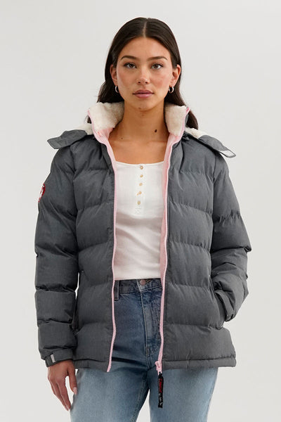 Canada Weather Gear Sherpa Lined Collar Bomber Jacket - Grey - Womens Bomber Jackets - Canada Weather Gear