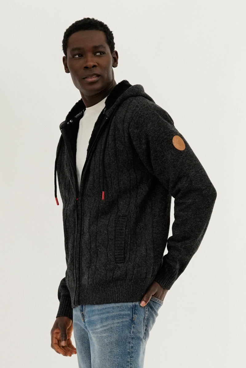 Canada Weather Gear Cable Knit Zip Up Hoodie - Grey - Mens Hoodies & Sweatshirts - Canada Weather Gear