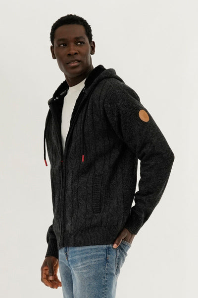 Canada Weather Gear Cable Knit Zip Up Hoodie - Grey - Mens Hoodies & Sweatshirts - Canada Weather Gear