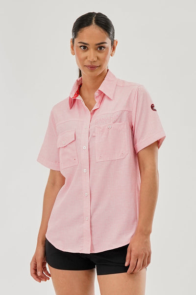 Canada Weather Gear Short Sleeve Button Up Utility Shirt - Pink - Womens Shirts & Blouses - Canada Weather Gear