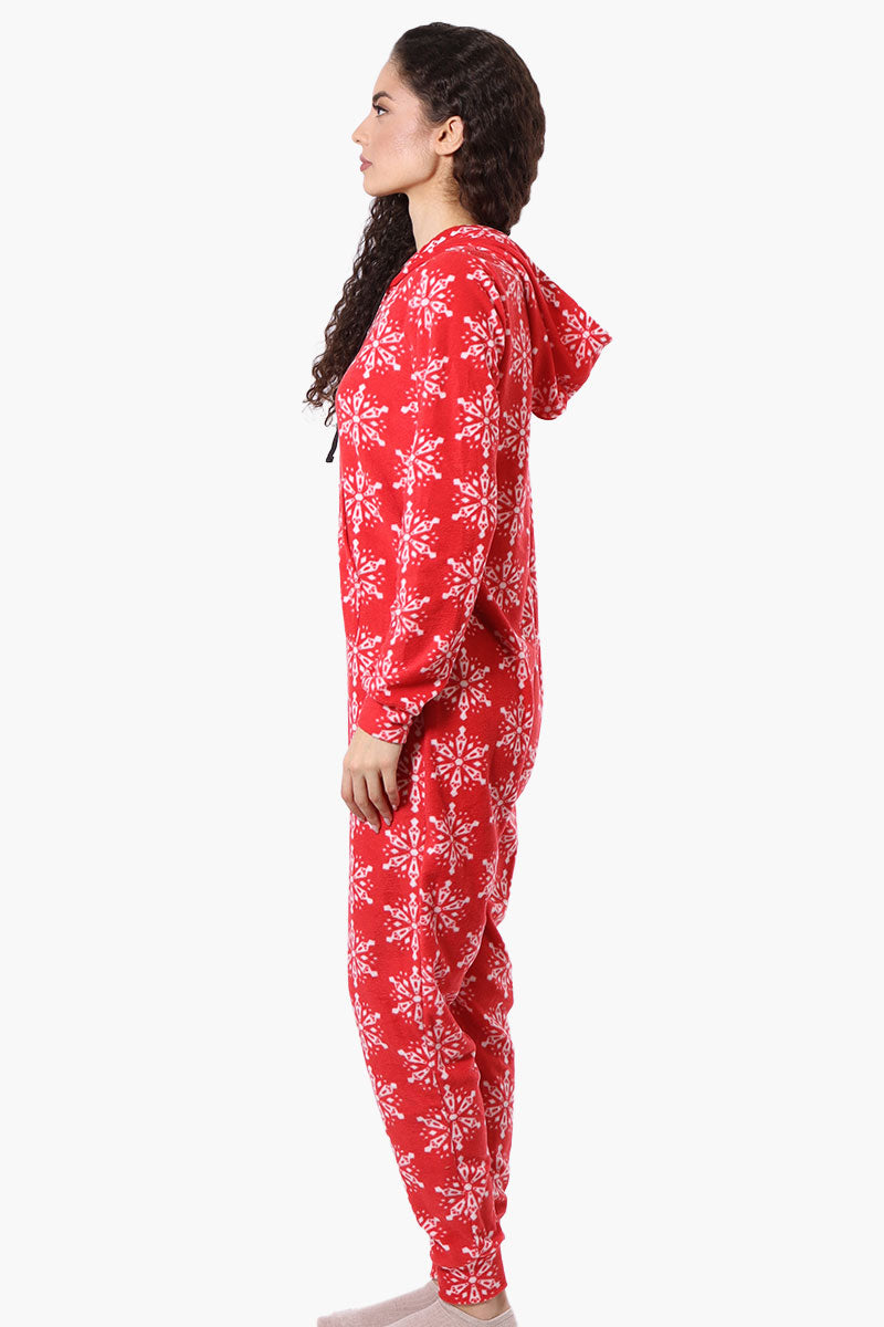 Canada Weather Gear Hooded Snowflake Pattern Fleece Onesie - Red - Womens Onesies - Canada Weather Gear