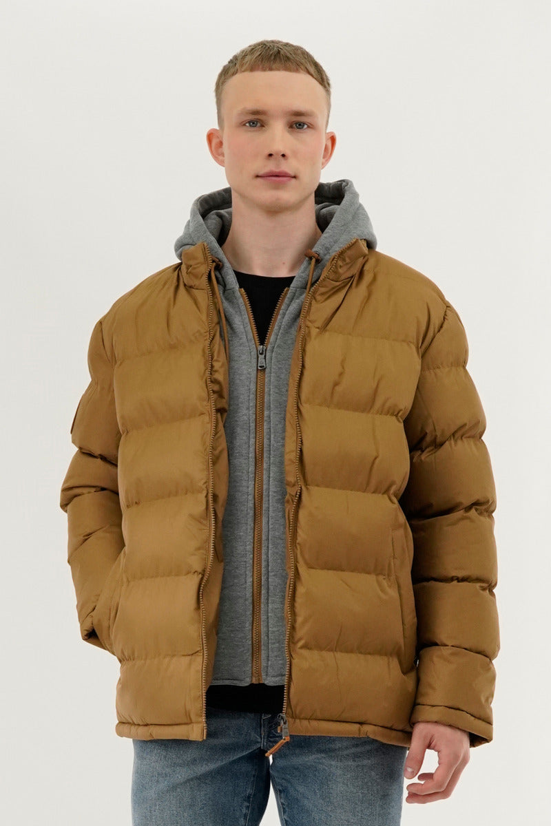 Canada Weather Gear Fleece Quilted Bomber Jacket - Camel - Mens Bomber Jackets - Canada Weather Gear