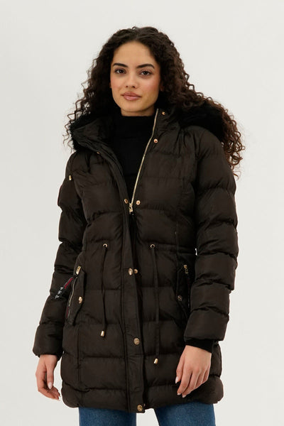 Canada Weather Gear Tie Waist Puffer Parka Jacket - Brown - Womens Parka Jackets - Canada Weather Gear