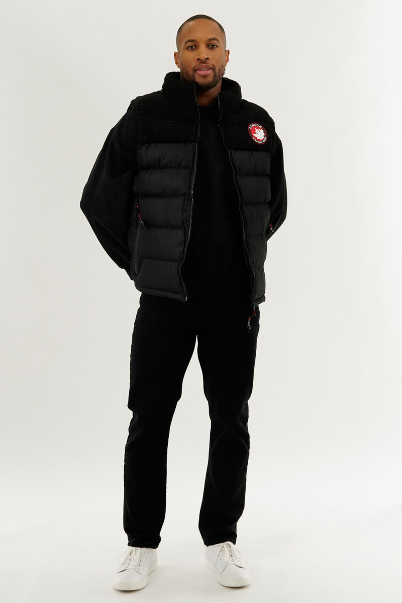 Canada Weather Gear Sherpa Panel Bubble Vest - Black - Mens Vests - Canada Weather Gear