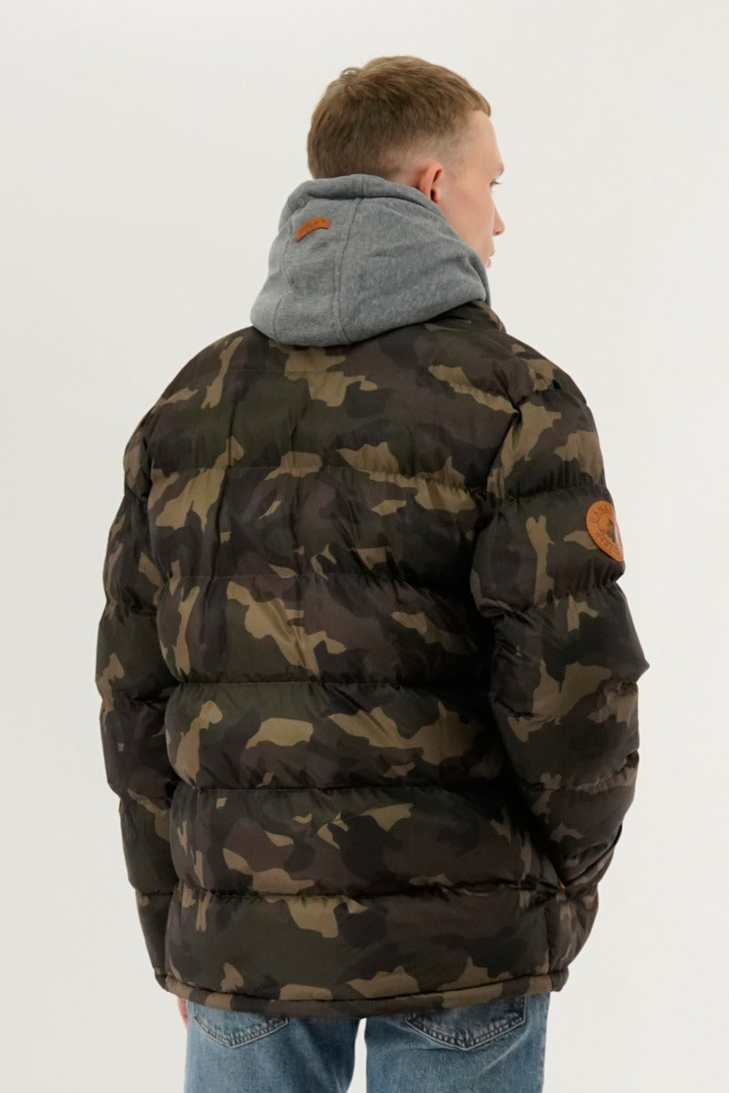 Camo Print Quilted Bomber Jacket - Olive