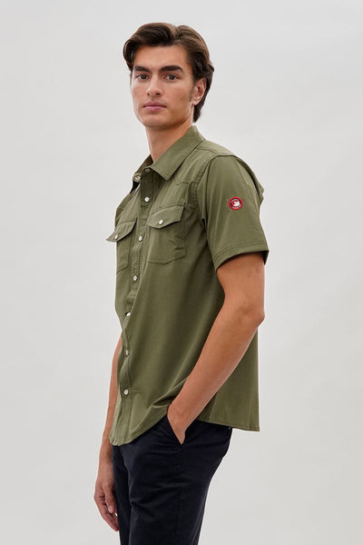 Canada Weather Gear Short Sleeve Snap Button Casual Shirt - Olive - Mens Casual Shirts - Canada Weather Gear