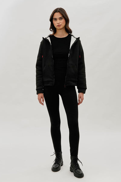 Canada Weather Gear Sherpa Lined Zip Up Lightweight Jacket - Black - Womens Lightweight Jackets - Canada Weather Gear