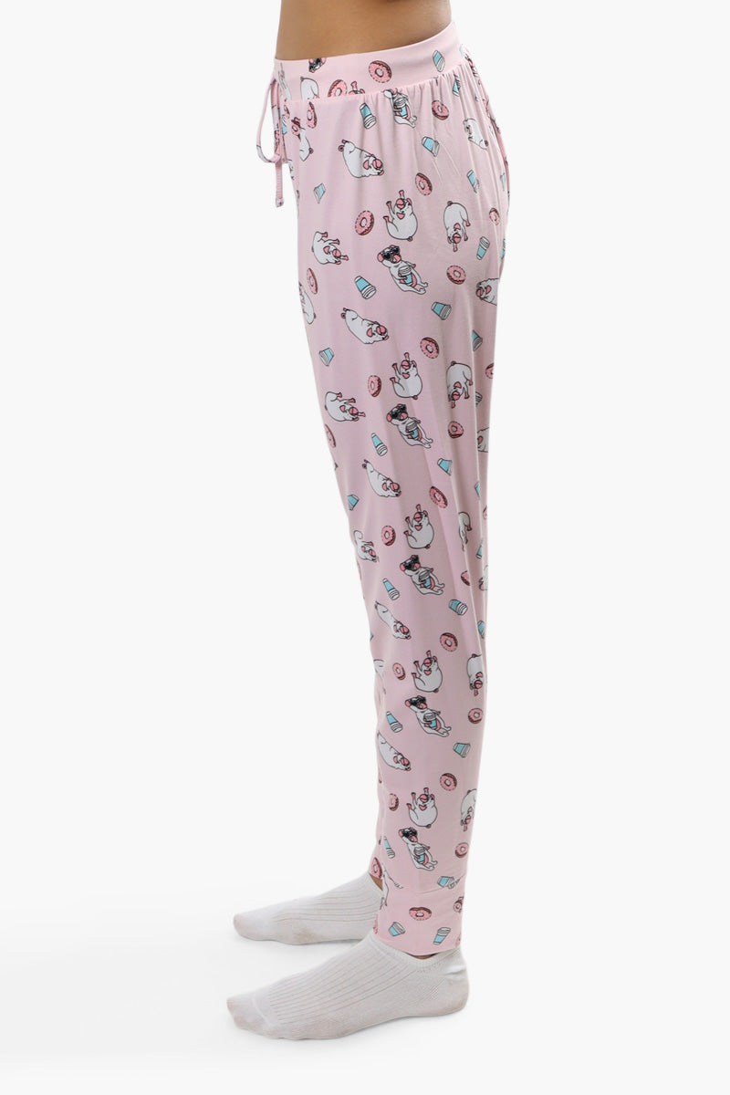 Cuddly Canuckies Pug Print Pajama Pants - Pink - Womens Pajamas - Canada Weather Gear