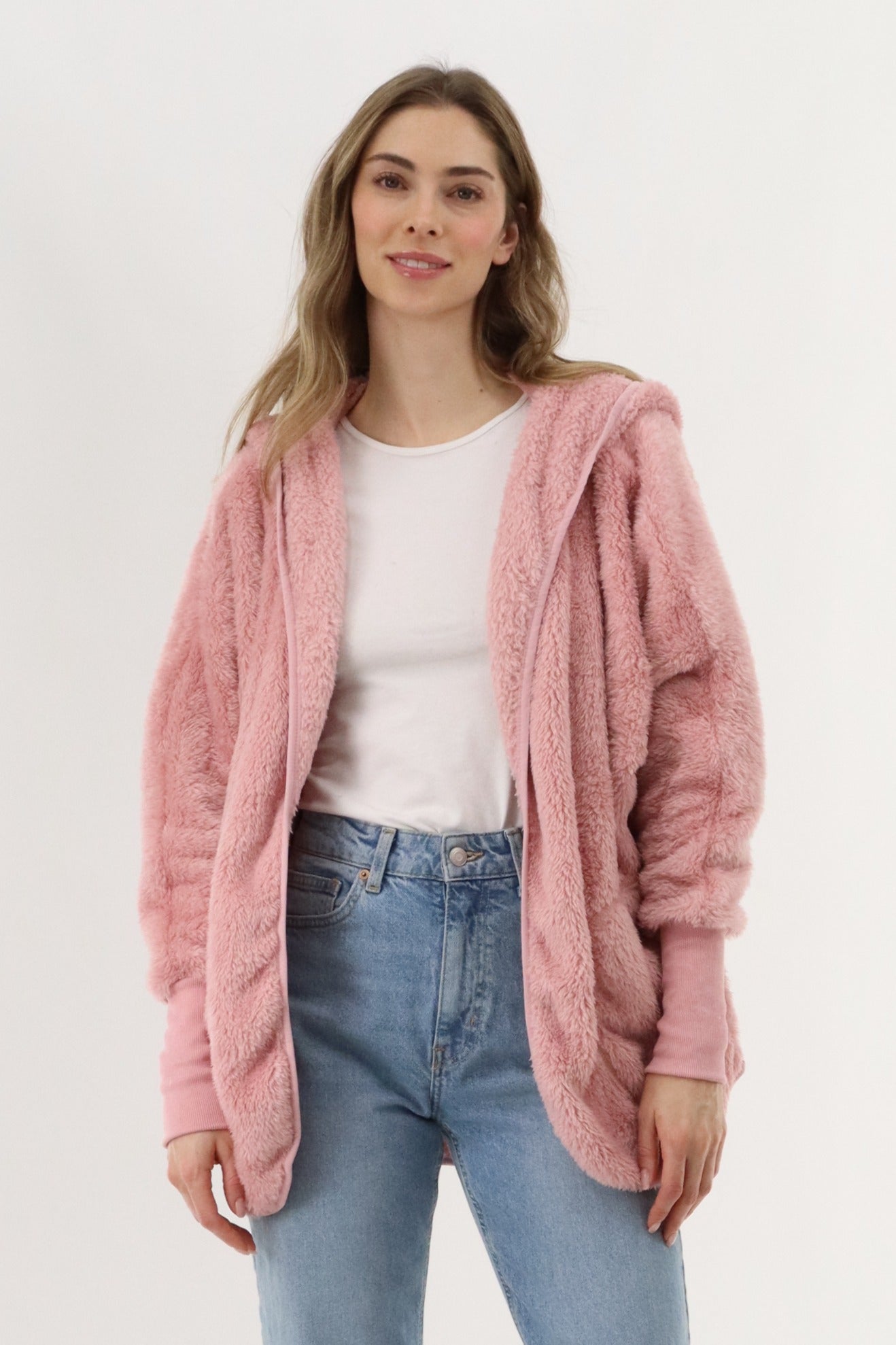 Canada Weather Gear Open Front Teddy Cardigan - Pink - Womens Cardigans - Canada Weather Gear