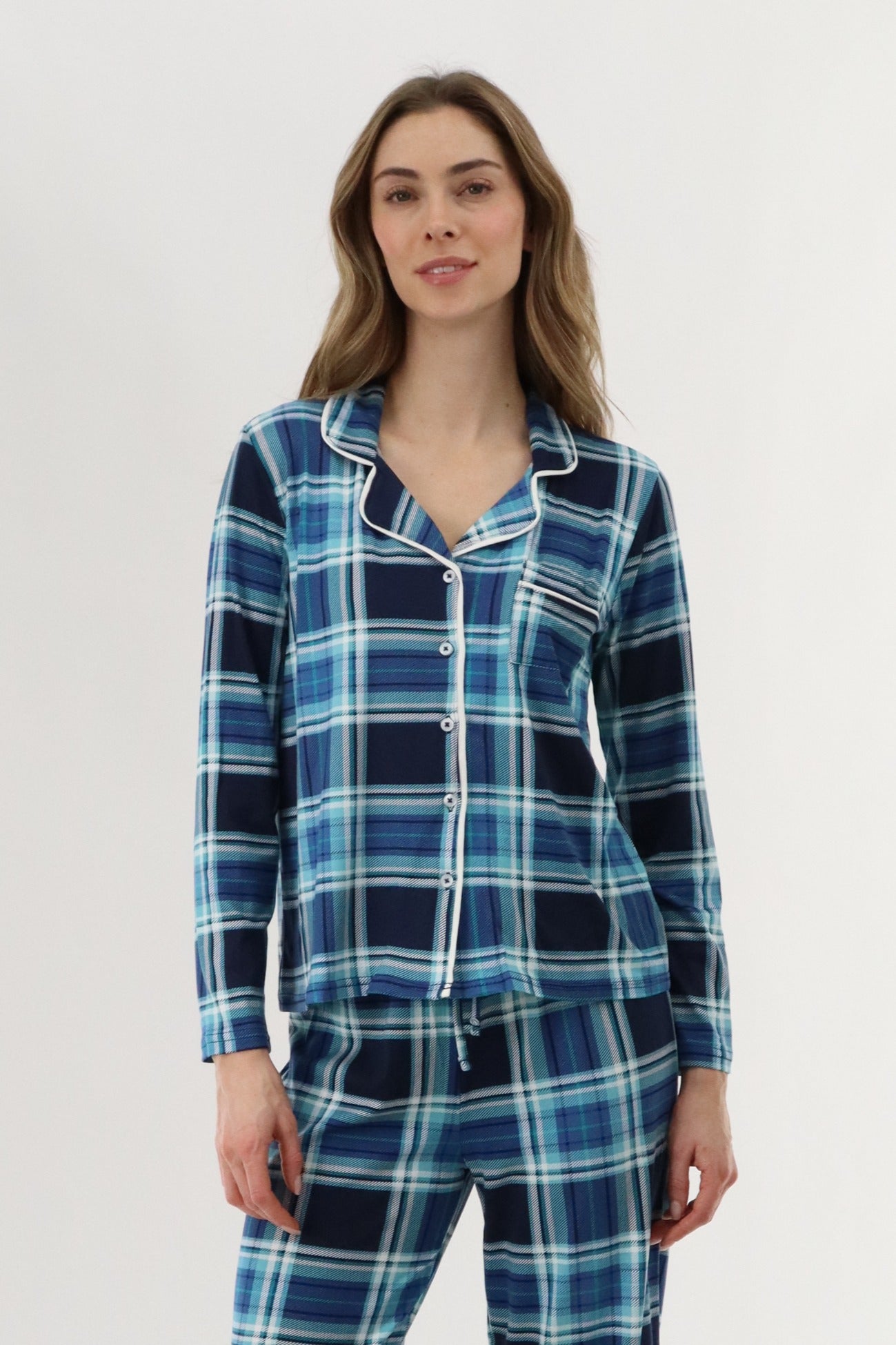 Canada Weather Gear Long Sleeve Button Up Pajama Top - Blue - Womens Pajamas - Canada Weather Gear