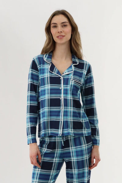 Canada Weather Gear Long Sleeve Button Up Pajama Top - Blue - Womens Pajamas - Canada Weather Gear