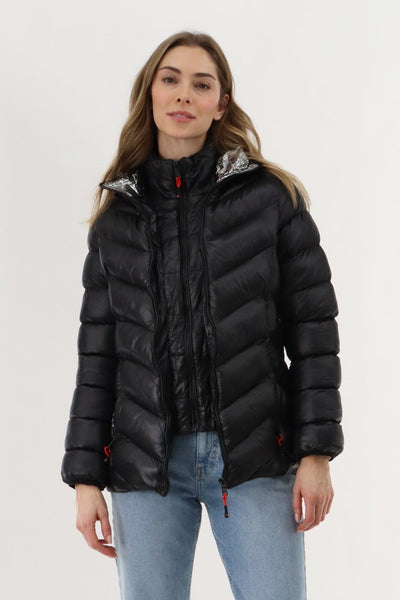 Canada Weather Gear Quilted Puffer Double Zip Bomber Jacket - Black - Womens Bomber Jackets - Canada Weather Gear