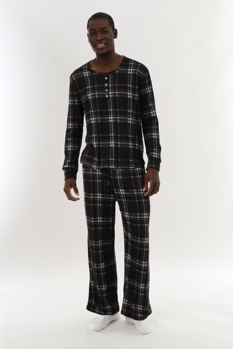 Canada Weather Gear Long Sleeve Printed Pajama Top - Black - Mens Pajamas - Canada Weather Gear