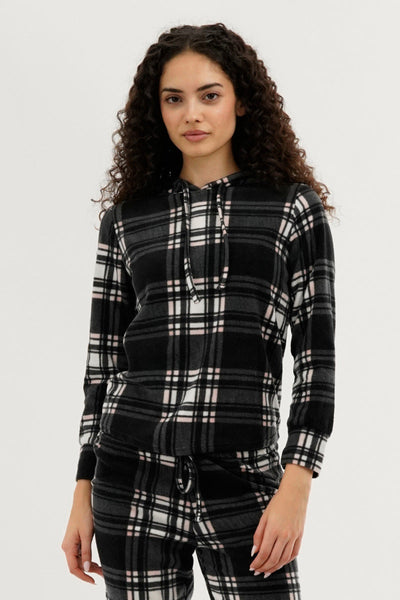 Canada Weather Gear Plaid Hooded Pajama Top - Black - Womens Pajamas - Canada Weather Gear