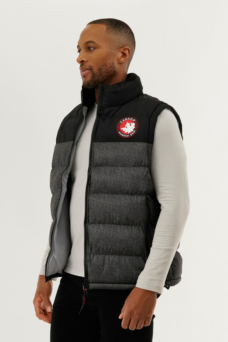 Canada Weather Gear Colour Block Puffer Vest - Grey - Mens Vests - Canada Weather Gear