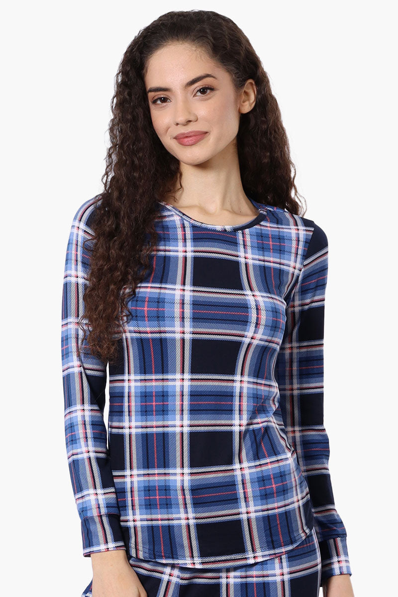 Canada Weather Gear Plaid Crewneck Pajama Top - Blue - Womens Pajamas - Canada Weather Gear