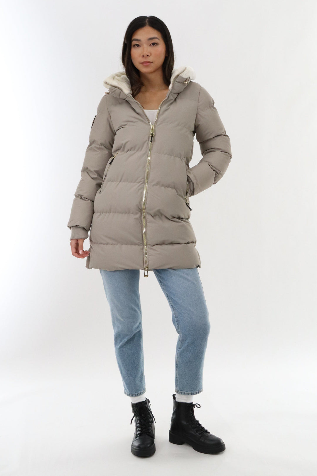 Canada Weather Gear Gold Trim Hip Length Parka Jacket - Stone