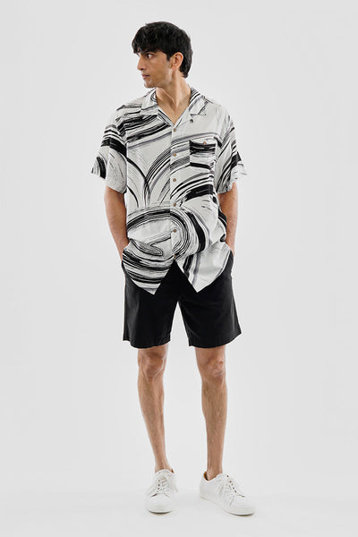 Super Triple Goose Vintage Abstract Print Button Up Casual Shirt - White - Mens Casual Shirts - Canada Weather Gear