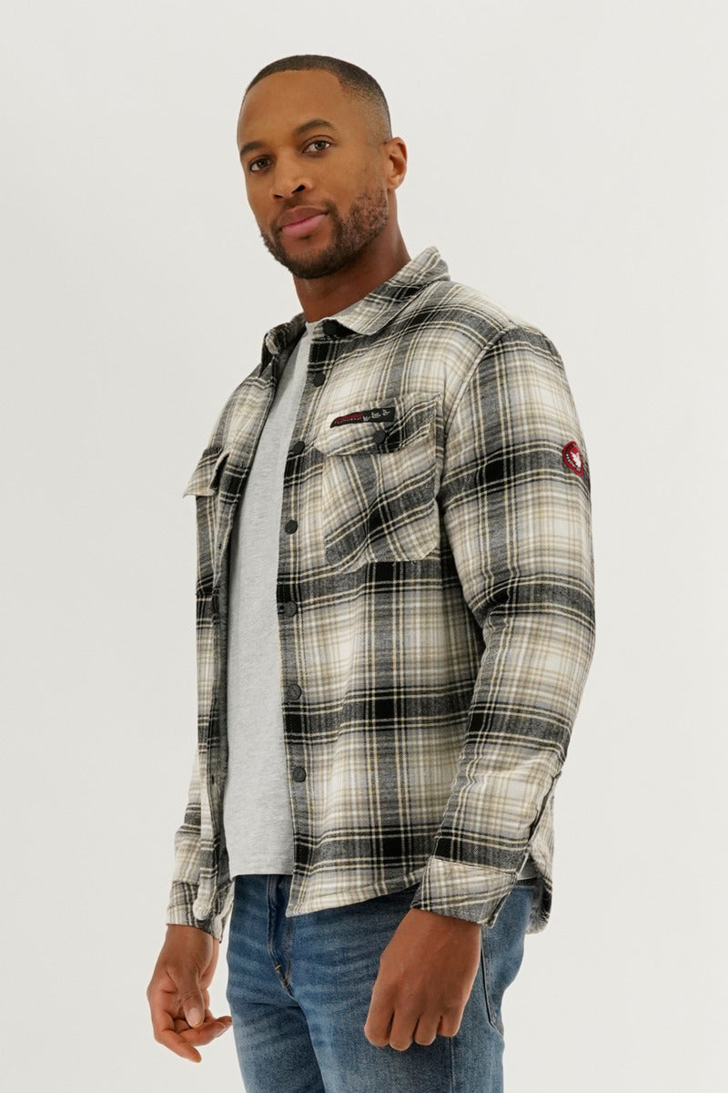 Canada Weather Gear Plaid Plush Lined Lightweight Jacket - Cream - Mens Lightweight Jackets - Canada Weather Gear