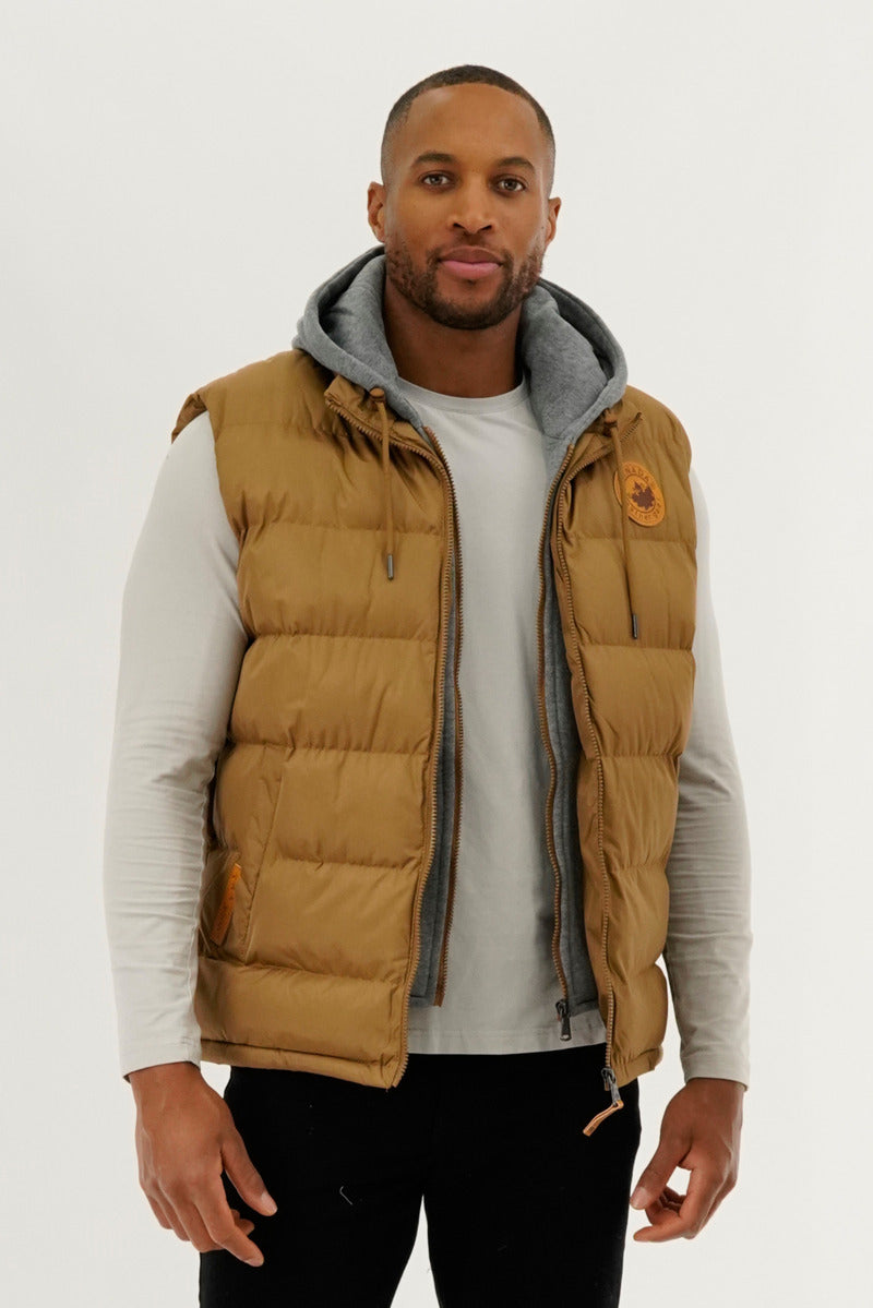 Canada Weather Gear Hooded Puffer Vest - Camel - Mens Vests - Canada Weather Gear