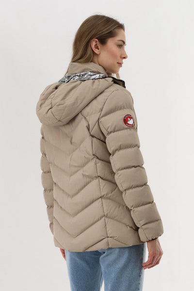 Canada Weather Gear Quilted Puffer Double Zip Bomber Jacket - Beige - Womens Bomber Jackets - Canada Weather Gear