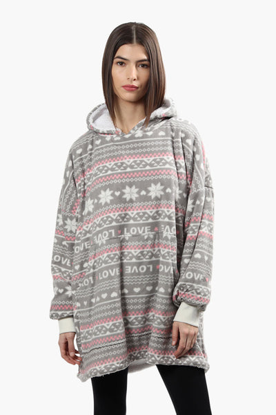 Cuddly Canuckies Festive Print Oversized Pajama Hoodie - Grey - Womens Pajamas - Canada Weather Gear