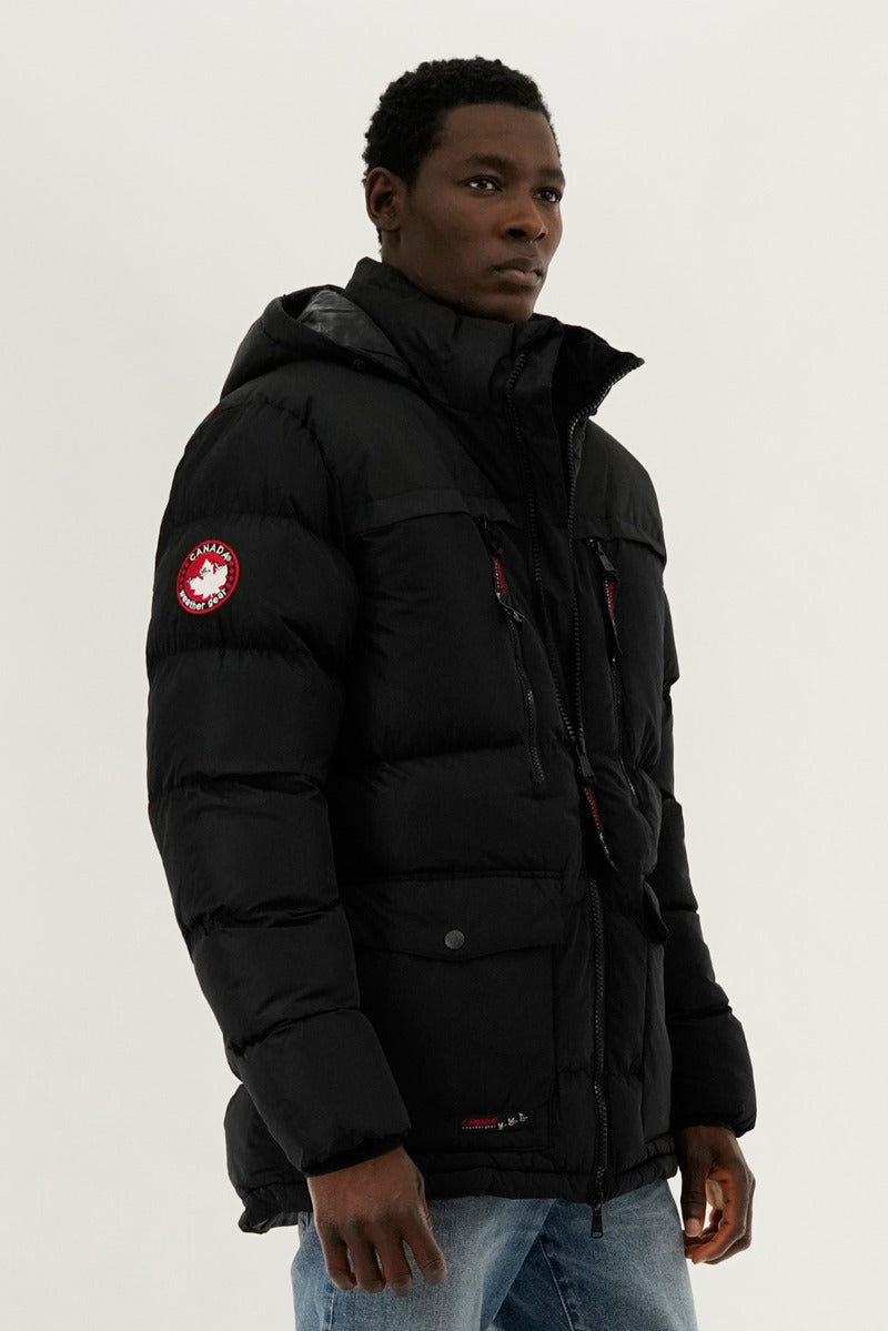Canada Weather Gear Colour Block Puffer Bomber Jacket - Black - Mens Bomber Jackets - Canada Weather Gear