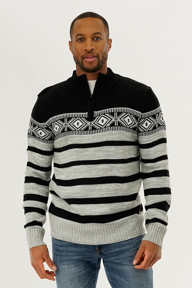 Canada Weather Gear 1/4 Zip Striped Pullover Sweater - Black - Mens Pullover Sweaters - Canada Weather Gear