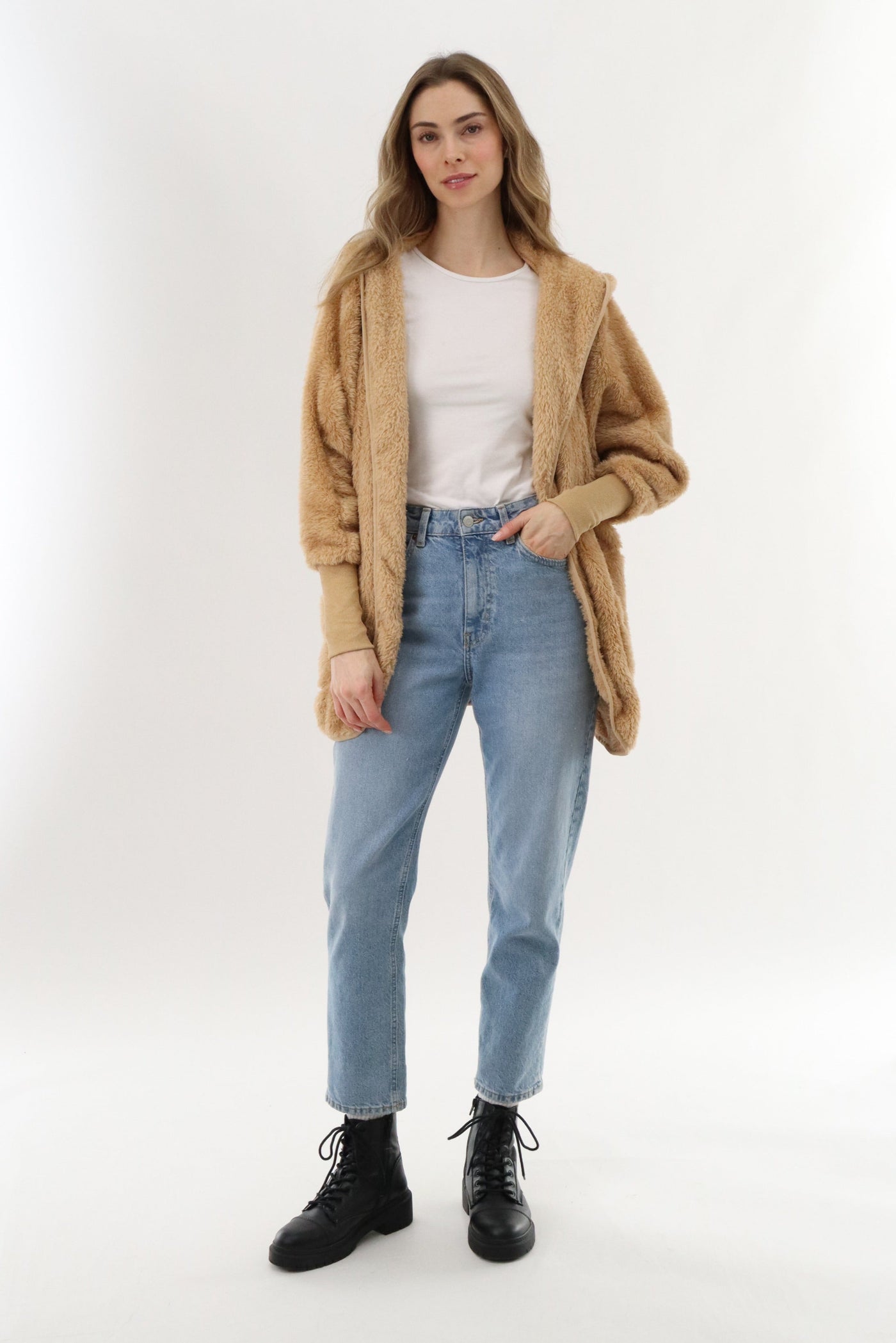 Canada Weather Gear Open Front Teddy Cardigan - Camel - Womens Cardigans - Canada Weather Gear