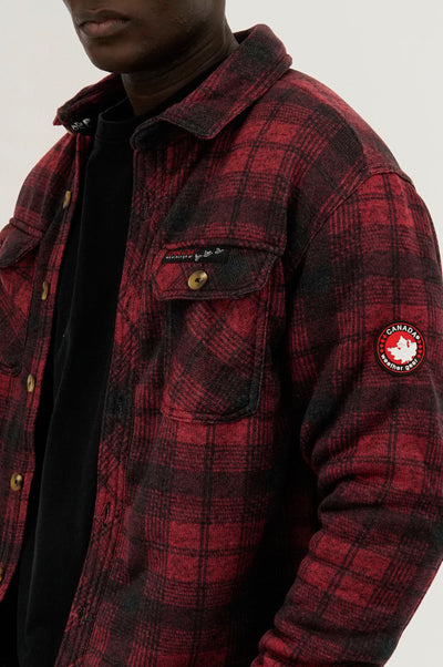 Canada Weather Gear Tartan Print Sherpa Lined Lightweight Jacket - Red - Mens Lightweight Jackets - Canada Weather Gear