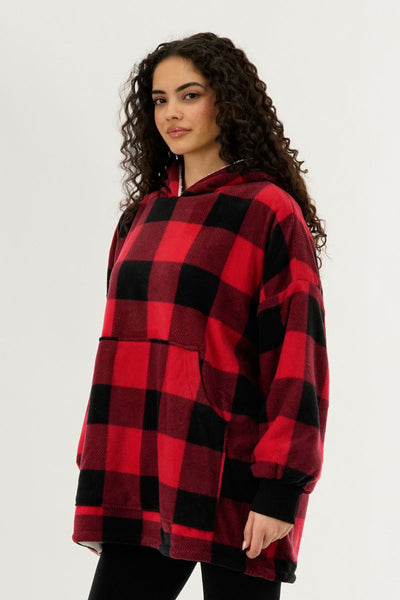 Canada Weather Gear Plaid Oversided Hooded Pajama Top - Red - Womens Pajamas - Canada Weather Gear