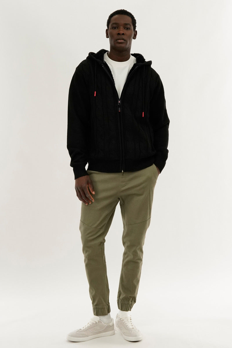 Canada Weather Gear Cable Knit Zip Up Hoodie - Black - Mens Hoodies & Sweatshirts - Canada Weather Gear