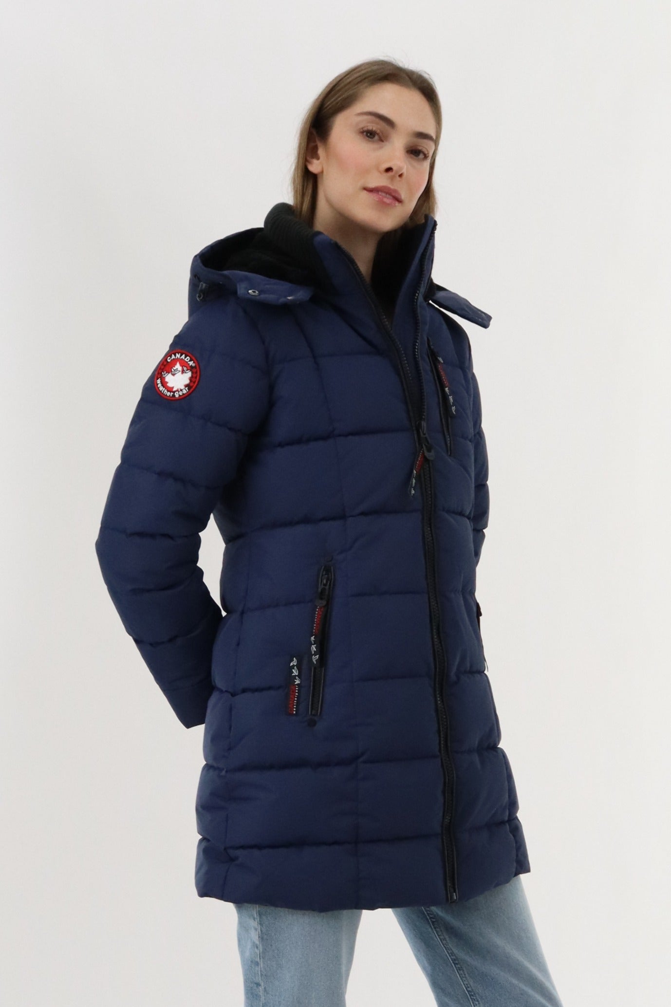 Canada Weather Gear Knit Collar Quilted Puffer Parka - Navy - Womens Parka Jackets - Canada Weather Gear