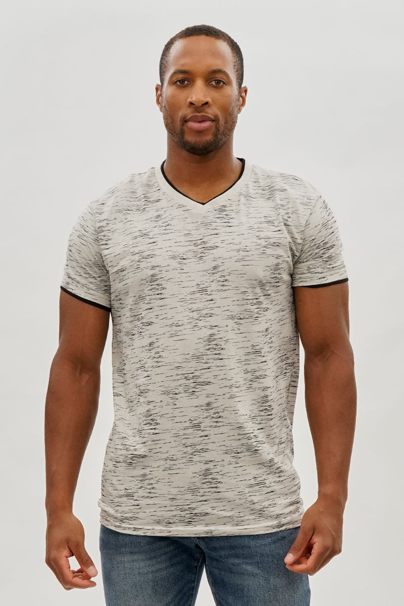 Canada Weather Gear Vintage Patterned V-Neck Tee - Stone - Mens Tees & Tank Tops - Canada Weather Gear