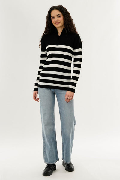Canada Weather Gear Striped Half Zip Pullover Sweater - Black - Womens Pullover Sweaters - Canada Weather Gear