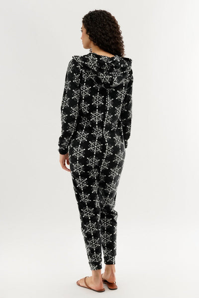 Canada Weather Gear Festive Print Fleece Onesie - Black - Womens Onesies - Canada Weather Gear
