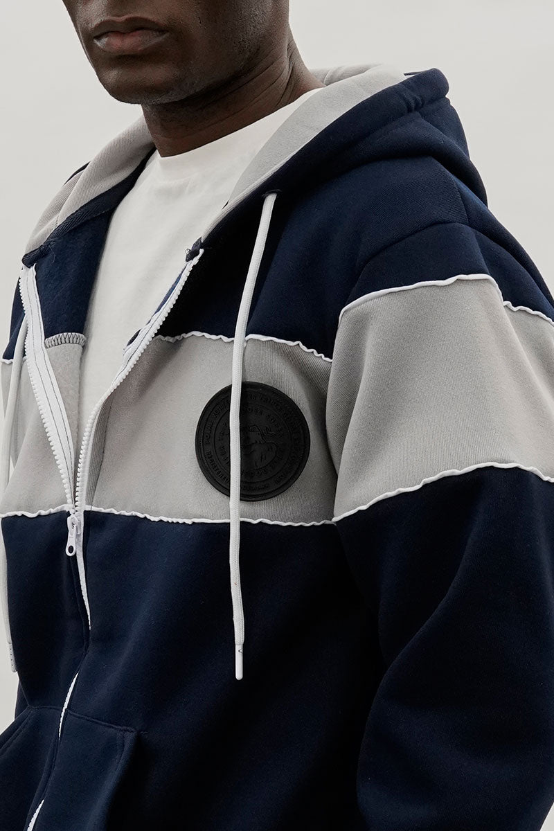 Super Triple Goose Colour Block Zip Up Hoodie - Navy