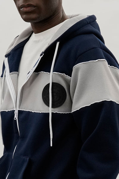 Super Triple Goose Colour Block Zip Up Hoodie - Navy